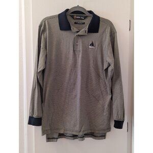 Divots Players Edition Long Sleeve Polo Shirt M Pima Cotton Navy/Tan Striped Mer